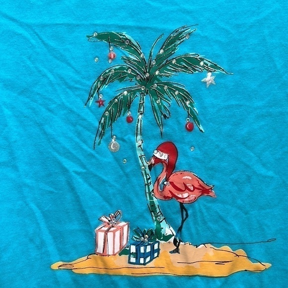 𝅺wishing You A Very Magical Season Palm Tree Flamingo Top size Petite Medium - Picture 2 of 9